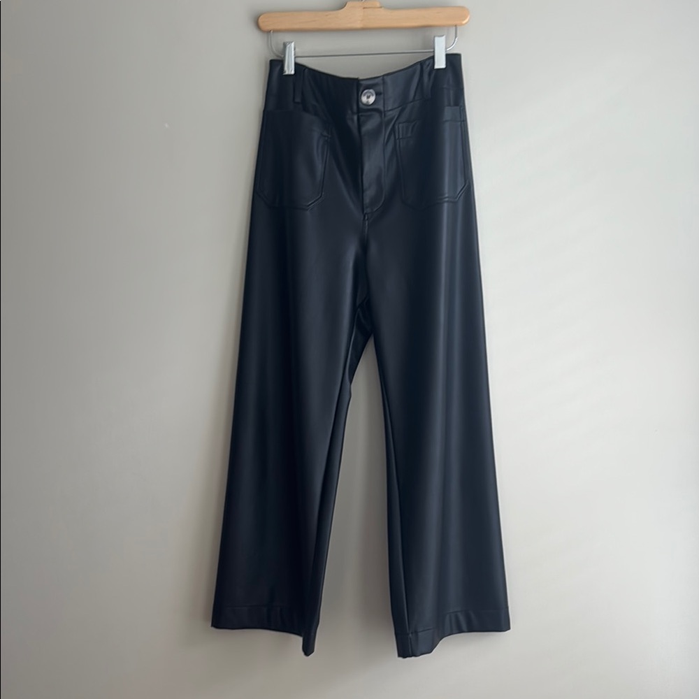 ANTHROPOLOGIE Colette Faux-Leather Crop Wide-Leg black pants sz28
